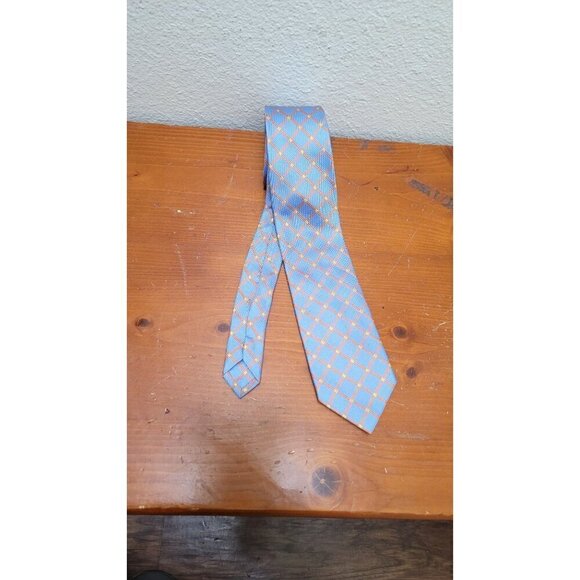 Egara Light Blue & Orange Geometric Pattern Mens Tie - Picture 2 of 7